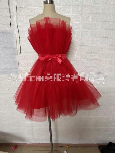 Tube top mesh temperament bow tutu dress