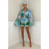 Fashion printed women's long-sleeved small suit shorts suit comfortable autumn suit YY5301