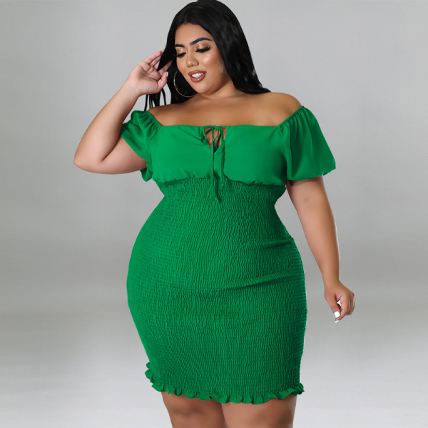 plus size women's one word neck package hip dress