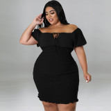 plus size women's one word neck package hip dress
