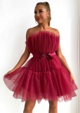 Tube top mesh temperament bow tutu dress