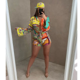 Fashion printed women's long-sleeved small suit shorts suit comfortable autumn suit YY5301