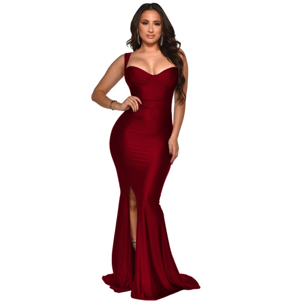 Tube top suspender long skirt European and beautiful women's dress with slit bag hip skirt