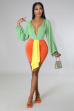 Fashion sexy color matching one piece hakama suit two piece set