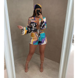 Fashion printed women's long-sleeved small suit shorts suit comfortable autumn suit YY5301