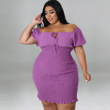 plus size women's one word neck package hip dress
