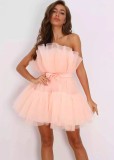 Tube top mesh temperament bow tutu dress