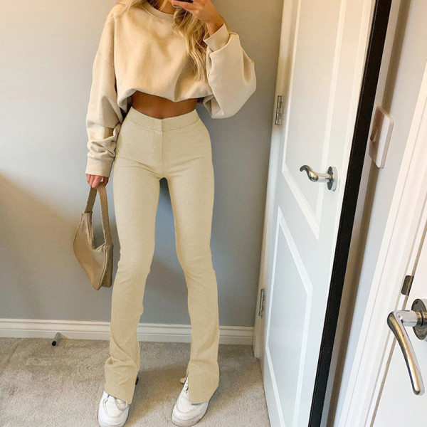 Pull-up pants women's sports casual sweatpants high waist slit slim slim trousers
