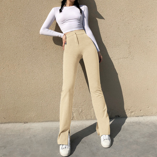 Pull-up pants women's sports casual sweatpants high waist slit slim slim trousers