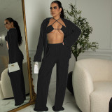 Bikini Cardigan Wide Leg Pants Three Piece Set