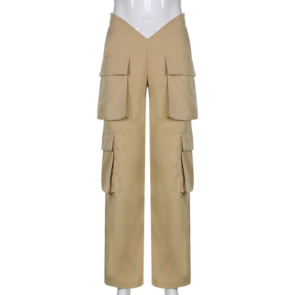 Solid Color Fashion Trend Overalls Pocket Irregular High Waist Loose Casual Trousers
