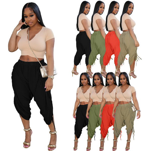 Fashion Loose Drawstring Casual Cropped Pants