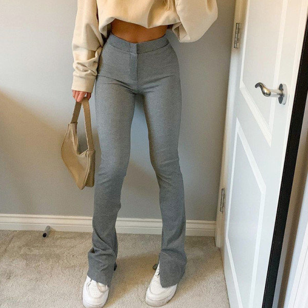 Pull-up pants women's sports casual sweatpants high waist slit slim slim trousers