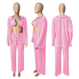 Bikini Cardigan Wide Leg Pants Three Piece Set