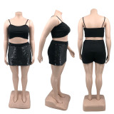Plus Size Women's Solid Color Sequins Three Piece Fashion Culottes Suit
