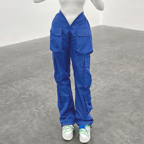 Solid Color Fashion Trend Overalls Pocket Irregular High Waist Loose Casual Trousers