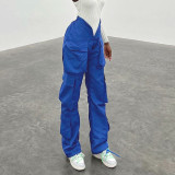 Solid Color Fashion Trend Overalls Pocket Irregular High Waist Loose Casual Trousers