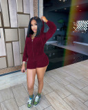 Hooded Velvet Ruffle Shorts Irregular Lounge Set