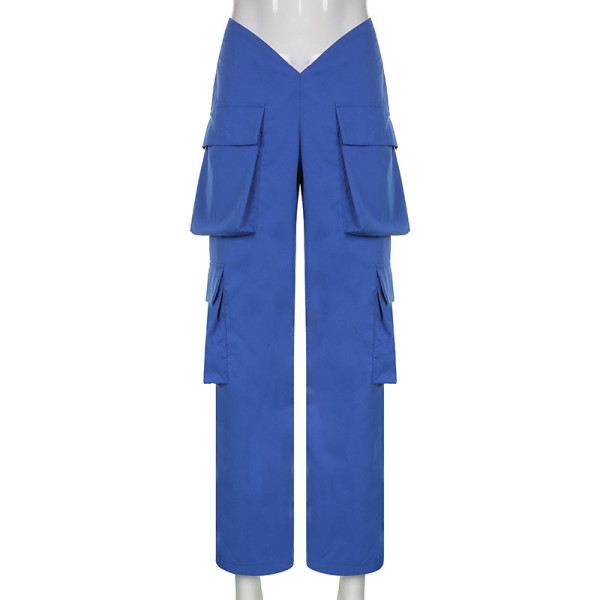 Solid Color Fashion Trend Overalls Pocket Irregular High Waist Loose Casual Trousers