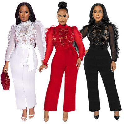 Lace trousers sexy see-through jumpsuit