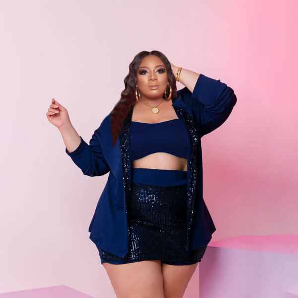 Plus Size Women's Solid Color Sequins Three Piece Fashion Culottes Suit