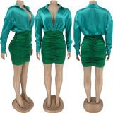 Sexy V-Neck Two Tone Panel Ruched Dress