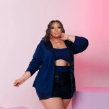 Plus Size Women's Solid Color Sequins Three Piece Fashion Culottes Suit