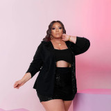 Plus Size Women's Solid Color Sequins Three Piece Fashion Culottes Suit