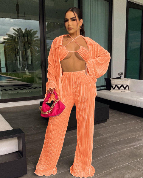 Bikini Cardigan Wide Leg Pants Three Piece Set