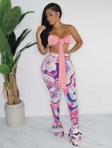 Sexy tie wrap chest print two-piece set Sexy tie wrap chest print two-piece set