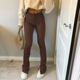 Pull-up pants women's sports casual sweatpants high waist slit slim slim trousers