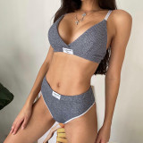 Sports and leisure letter printing embroidery solid color stitching white edge fashion suit