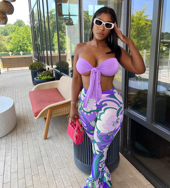 Sexy tie wrap chest print two-piece set