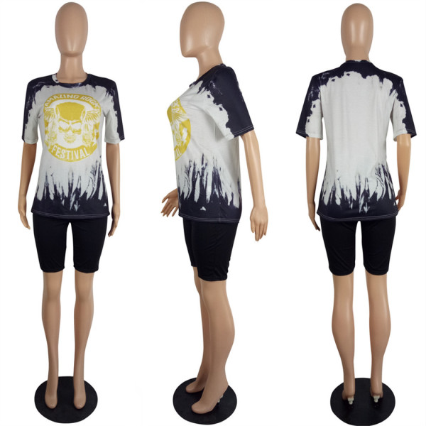 Fashion Print Short Sleeve Suit Two Piece