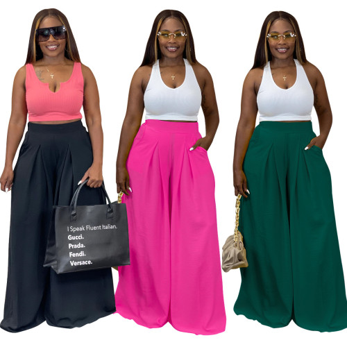 Solid color wide leg pants casual pants trousers 3 colors