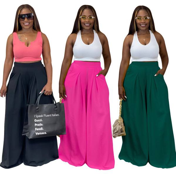 Solid color wide leg pants casual pants trousers 3 colors