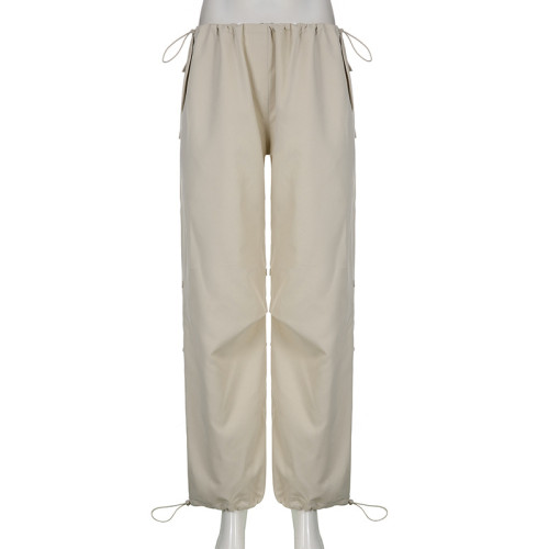 Fashion Street Retro Casual Low Waist Drawstring Loose Woven Pants