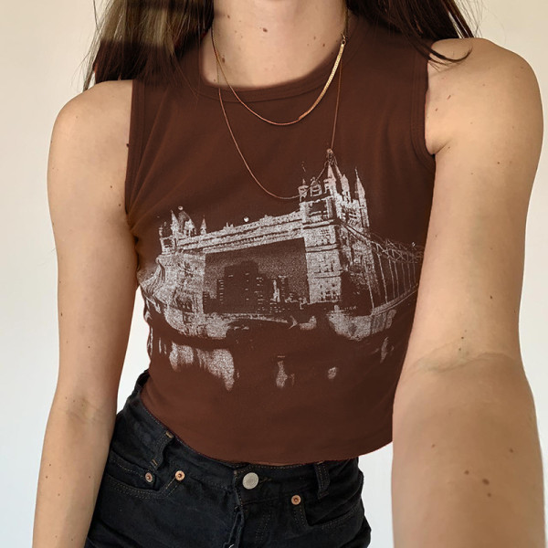 Fashion 3D Architectural Print Crew Neck Tank Top