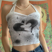 Sexy Skinny Fashion Smudged Heart Print Ribbed Tank Top