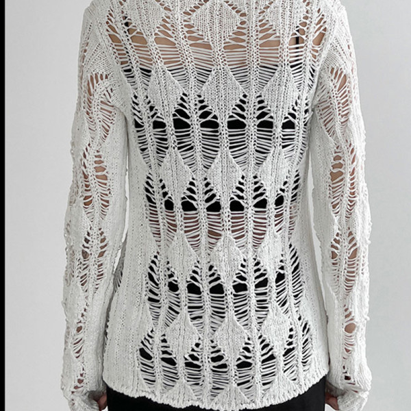 Women's Cutout Sheer Fabric Knitted Sun Protection Cardigan Tie Long Sleeve Top