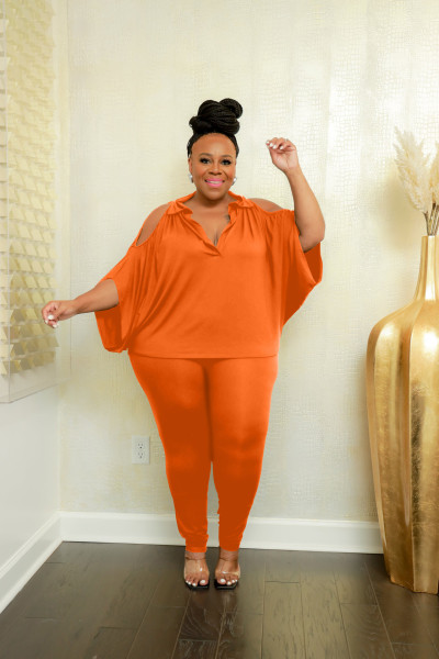 Fashion women's solid color casual two-piece plus size women's clothing