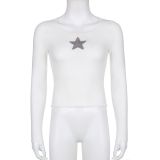 Star Panel Long Sleeve Crew Neck Crop T-Shirt