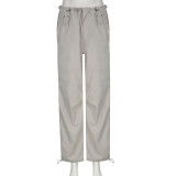 Street hipster low waist drawstring pig nose button woven casual pants