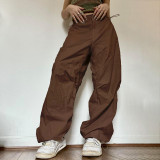 Fashion Street Retro Casual Low Waist Drawstring Loose Woven Pants