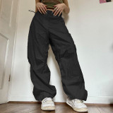 Fashion Street Retro Casual Low Waist Drawstring Loose Woven Pants