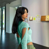 Knit Solid V-Neck Sexy Cutout Sweater High Waist Slim Bodysuit