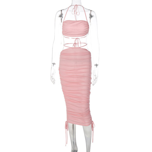 Bright Silk Sexy Backless Wrap Breast Skirt Drawstring Sling Skirt Skirt