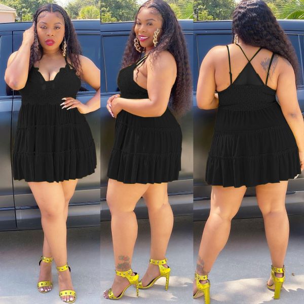 Fashion Wrap Chest Sling Fat Woman Plus Size Lace Dress