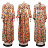 Sexy Chiffon Long Sleeve Off Shoulder Print Dress