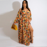 Sexy Chiffon Long Sleeve Off Shoulder Print Dress